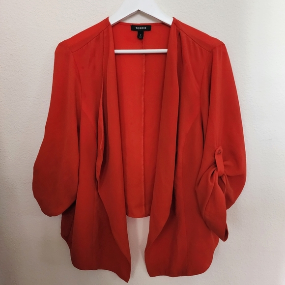 Torrid, Size 2, Red Crepe Drape Front Blazer - Picture 1 of 8
